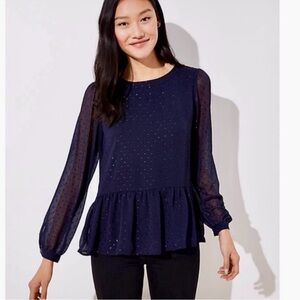 Sheer  Dark Romantic Polka Dot Navy Whimsi Blouse XL With Back Bow holiday